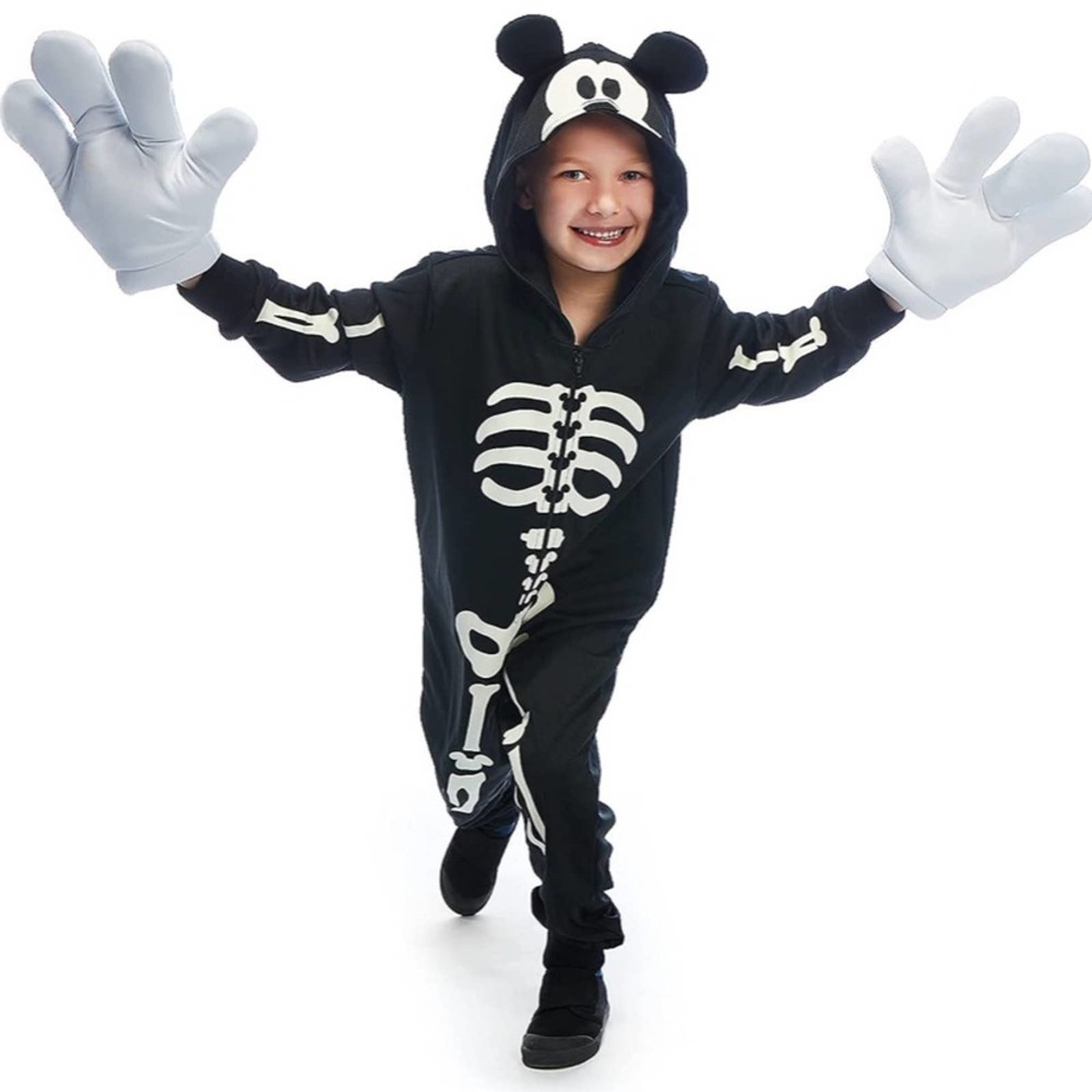 Kids Black Skeleton Hooded Costume with White Bone Print